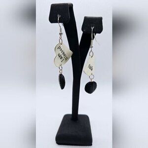 Faith I Am Blessed Heart Dangle Earrings Silver Tone Black Boho Jewelry